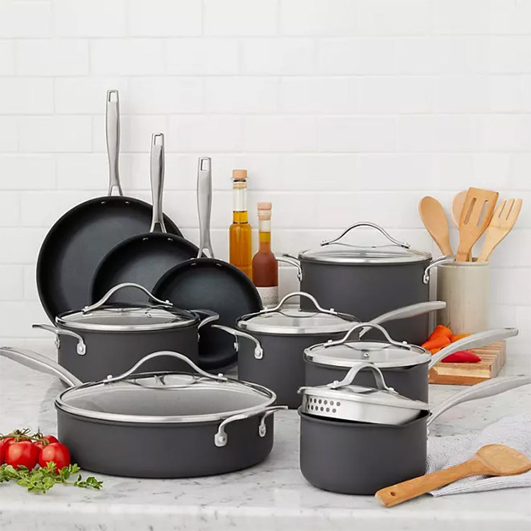 Member's Mark 15-Piece Heavy Gauge Hard Anodized Nonstick Cookware Set - Black