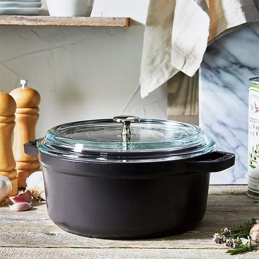 Staub Cast Iron 4-Quart Round Cocotte With Glass Lid