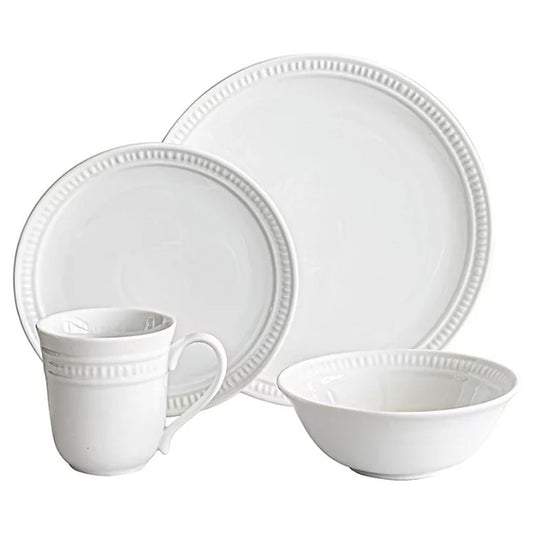 Over and Back Tableware + Bar 32-Piece Service 8 White Porcelain Dinnerware Set