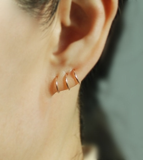 14K Gold Wrapped 925 Silver Minimalist Mini Circular Earrings