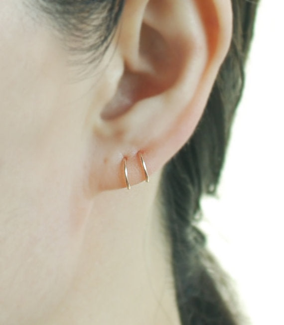 14K Gold Wrapped 925 Silver Minimalist Mini Circular Earrings