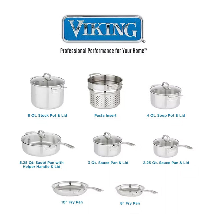 Viking Culinary 3-Ply Cookware Set - Stainless, 13-Piece (40011-9993NC)