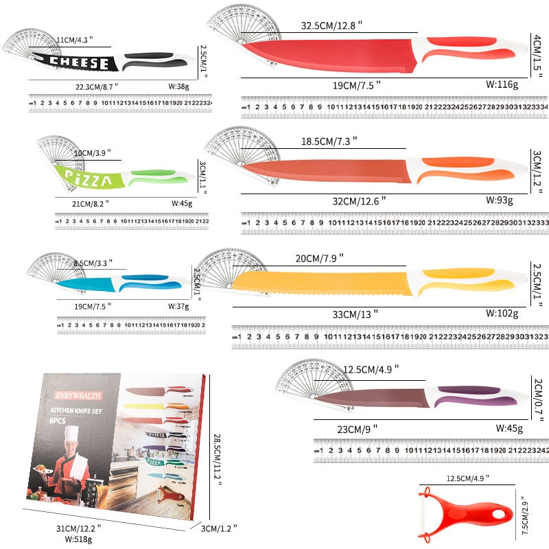 Stainless Steel 8-piece Knife Set Kitchen Household Macaron Color Gift Set Multi-purpose Knife