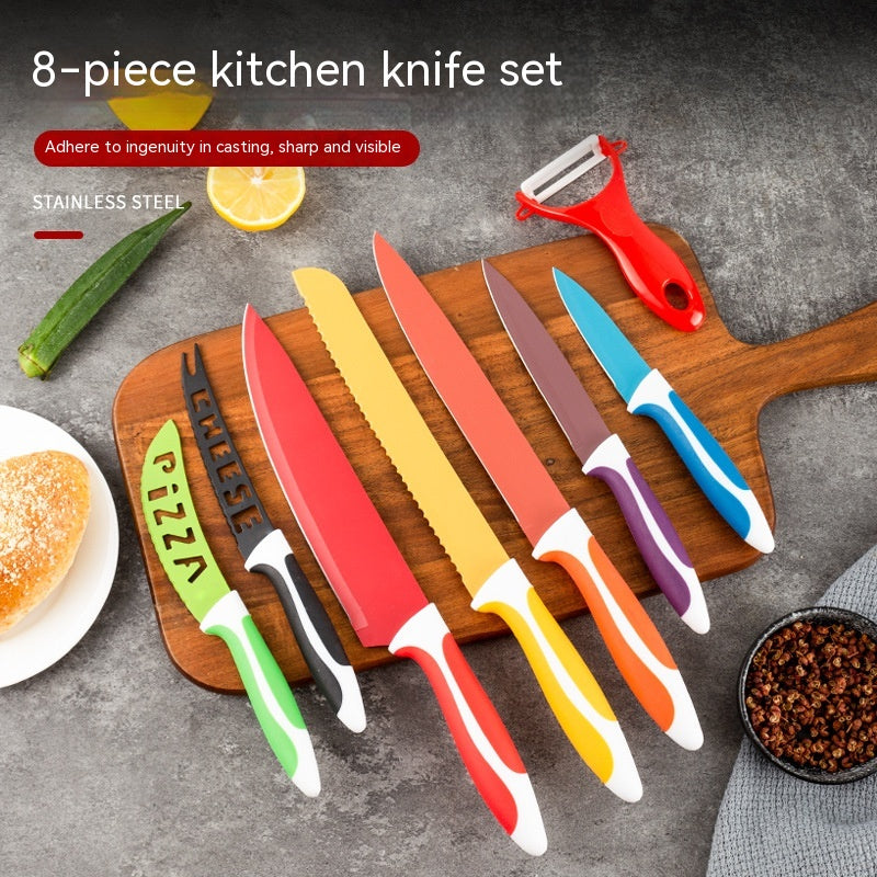 Stainless Steel 8-piece Knife Set Kitchen Household Macaron Color Gift Set Multi-purpose Knife