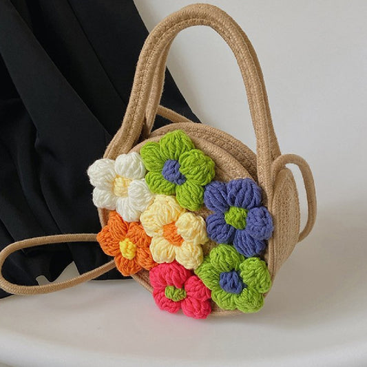 Summer New Cotton String Women's Woven Bag Flower Bag Fresh One-shoulder Portable